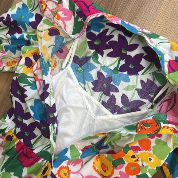 J. Crew White Vibrant Floral Garden Print Puff Sleeve Button Front Dress Size 2 - Picture 8 of 12